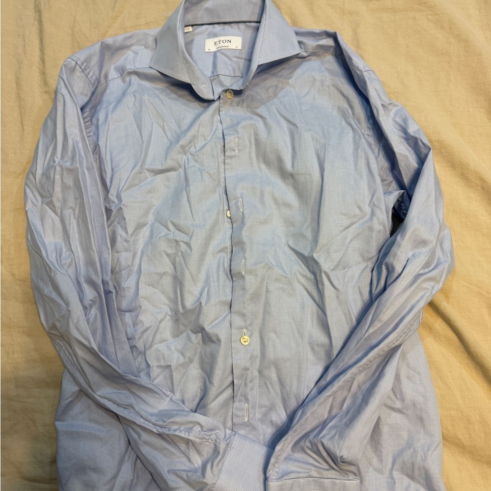Eton Sky Blue Checkered Shirt
